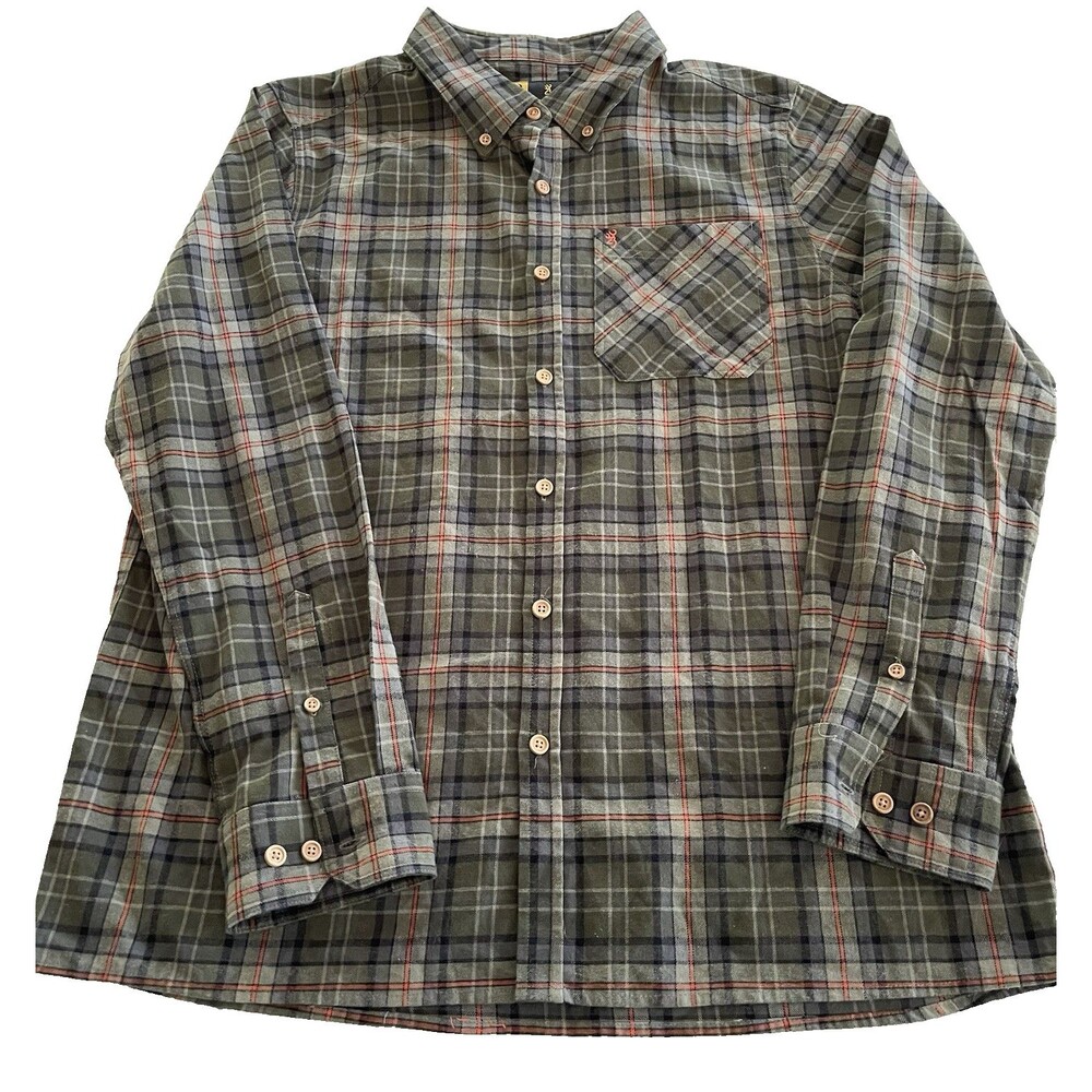 Browning Hunting Outdoor Flannel LS Shirt Embroidered Logo Men Size Large